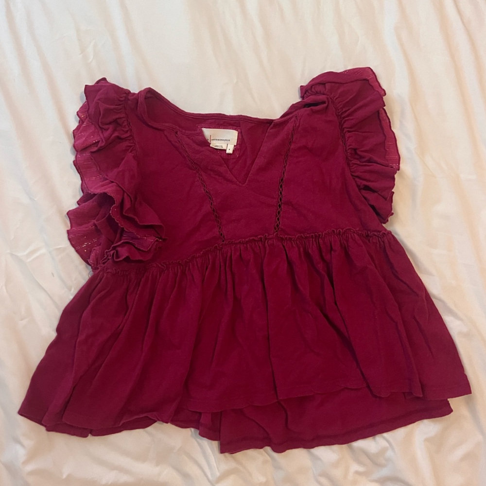 Anthropologie Deep Red V-Neck Top